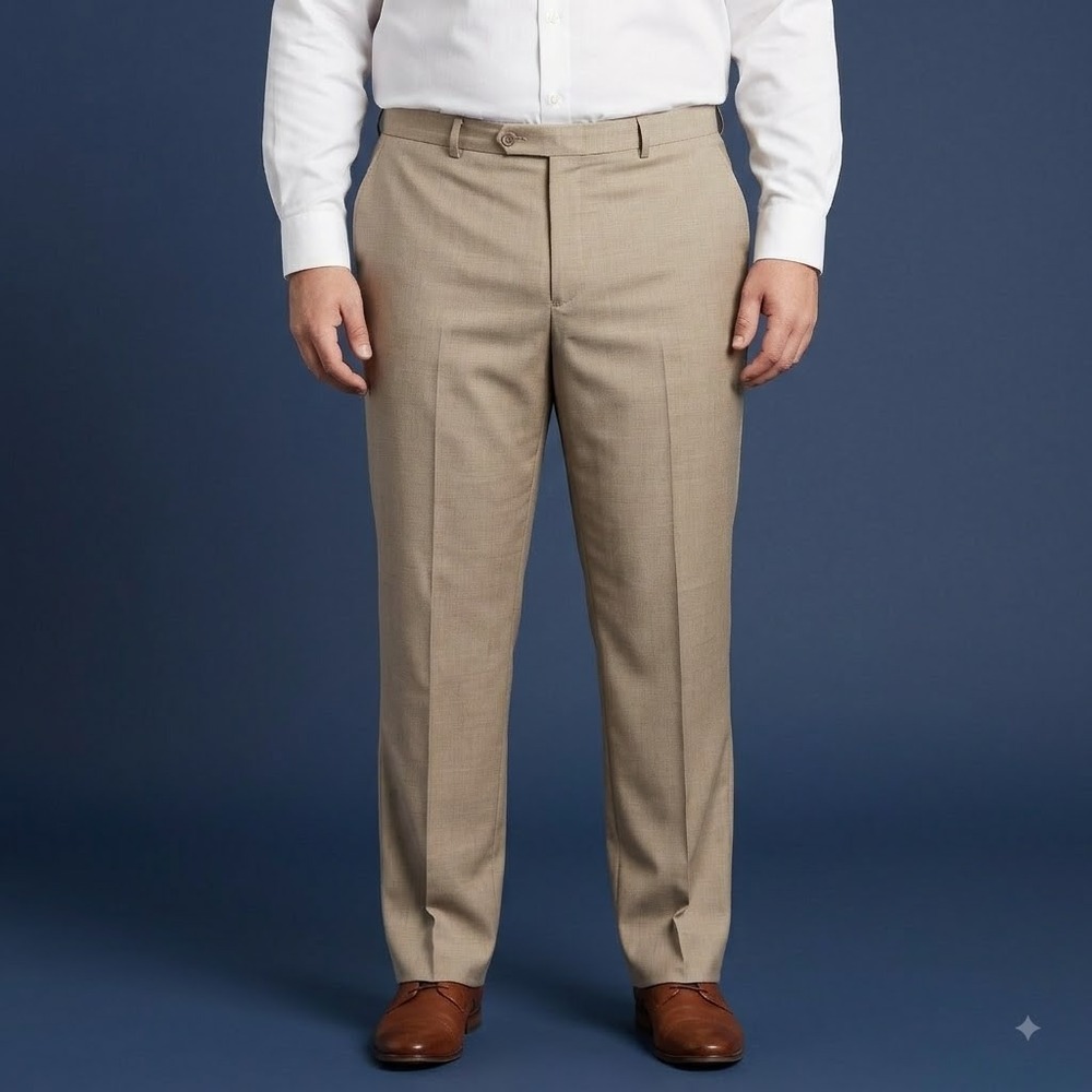 Nautica Dress Pants Men 40W 34L Tan Wool Blend Flat Front Slacks read